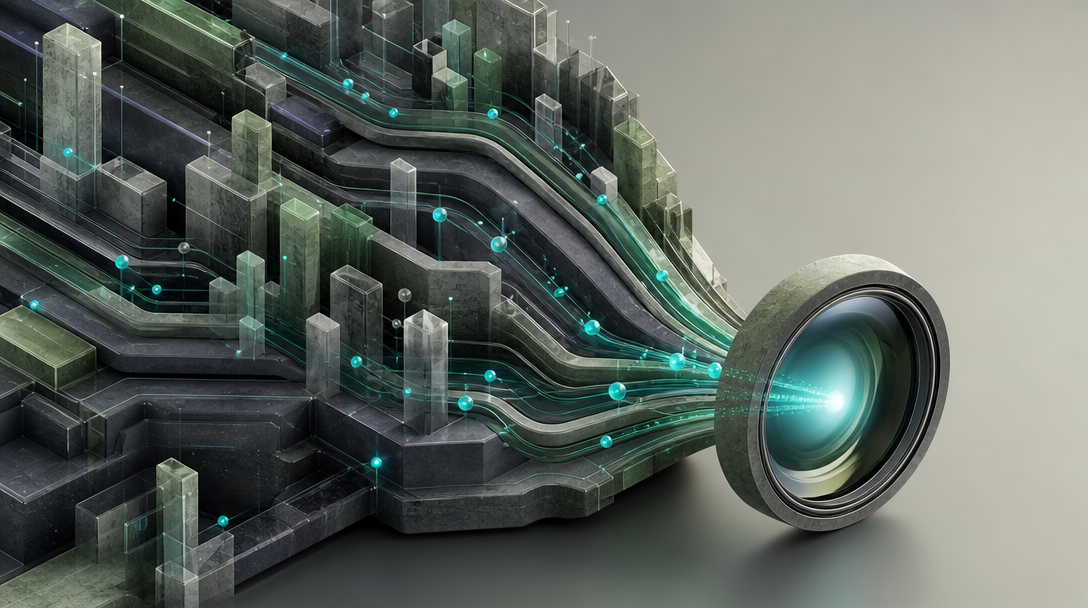 Abstract representation of data flowing through a verification engine.