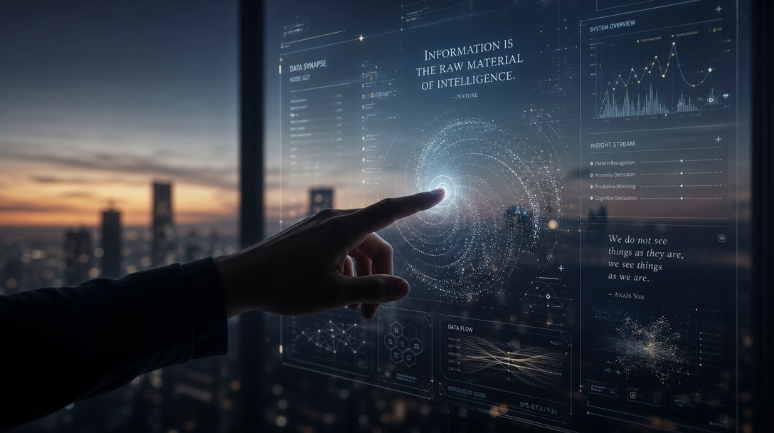 Human hand interacting with a digital interface, symbolizing human-AI collaboration.
