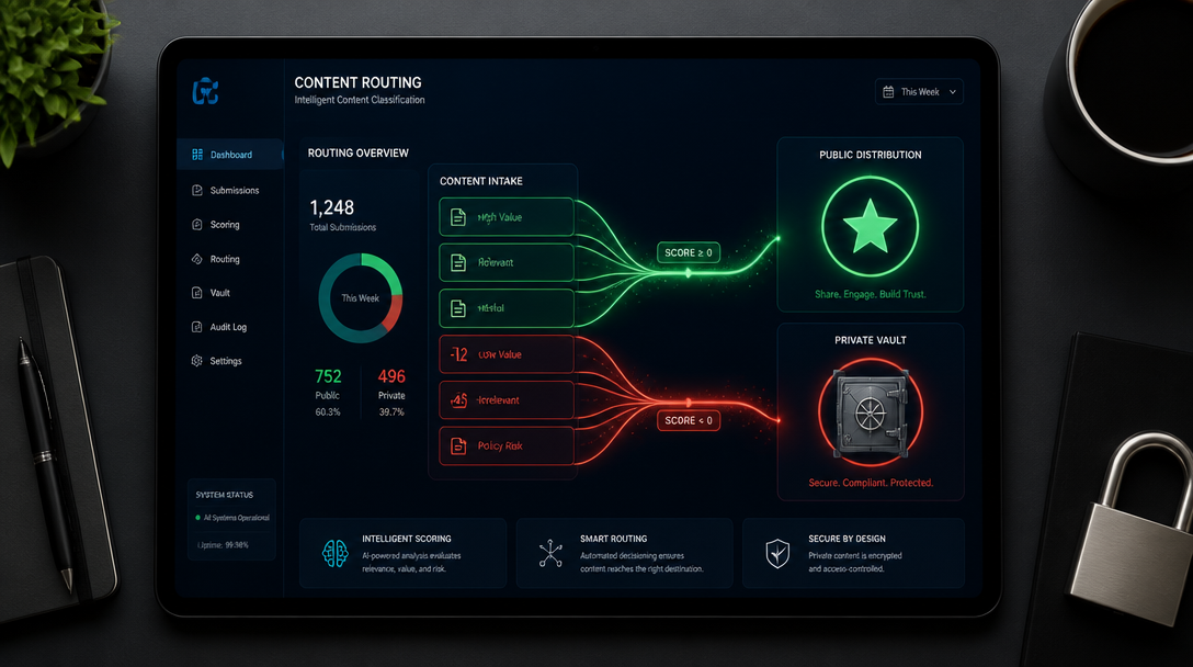 A conceptual dashboard routing positive and negative feedback automatically