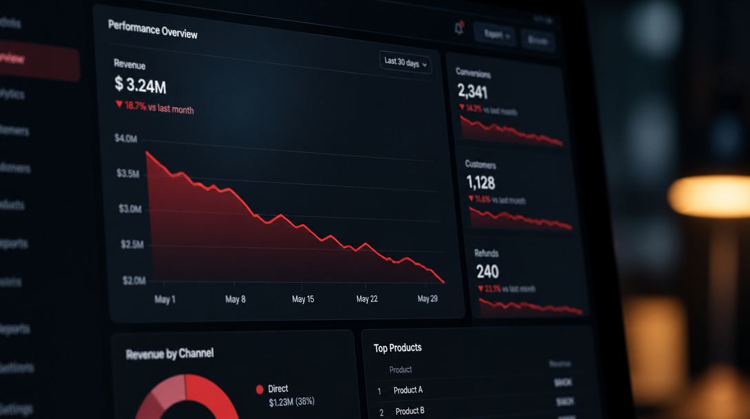Data analytics dashboard showing conversion drop-off metrics