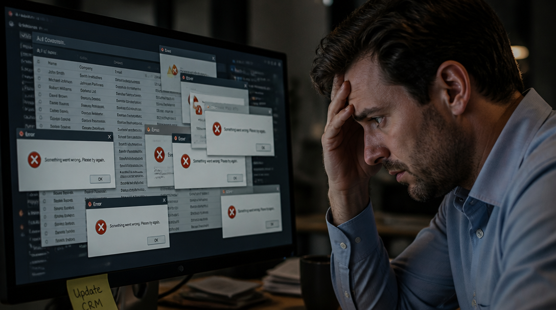 A sales professional frustrated by messy and outdated CRM records